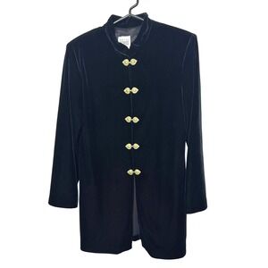 Karen Kwong R&M Richards Black Velvet Mandarin Collar Oriental Jacket women 12p